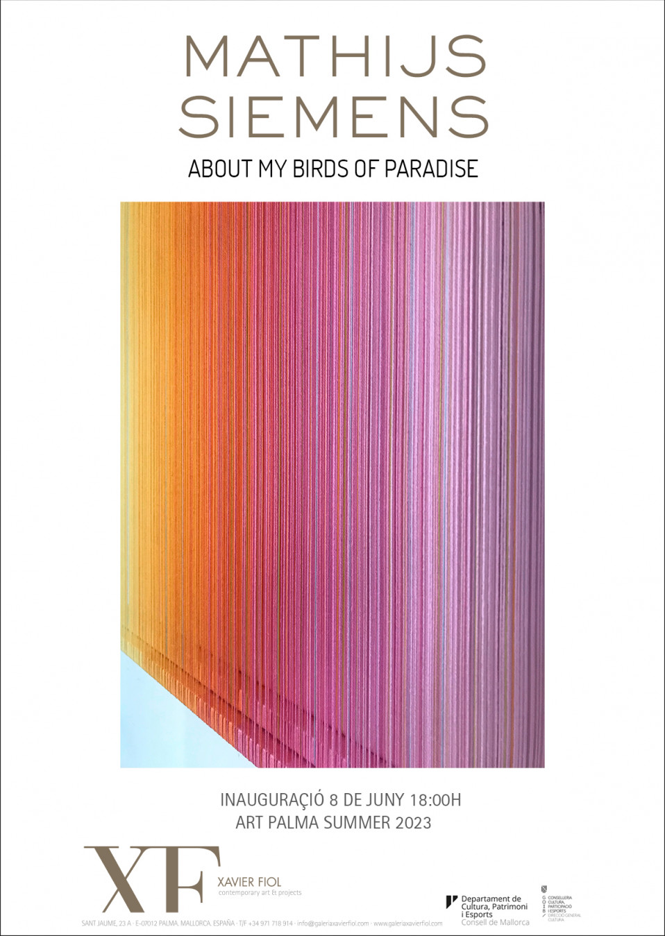 Galería XF próxima exposición MATHIJS SIEMENS «About my birds paradise». Art Palma Summer 2023. Inauguración 08 junio 18:00h